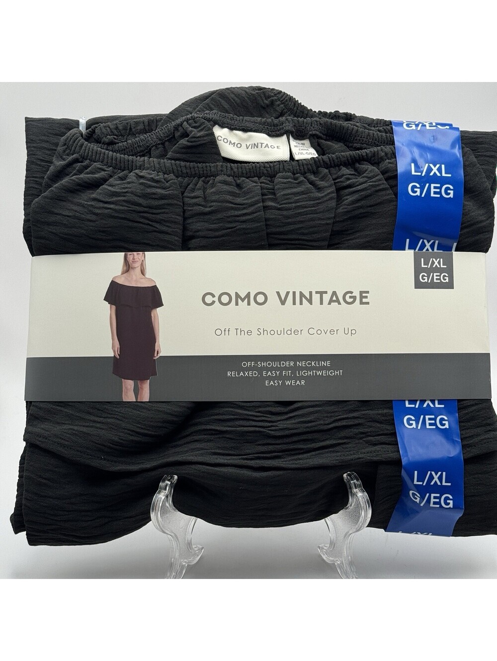 Como Vintage Off-Shoulder Lightweight Cover Up, Black, Women L/XL
